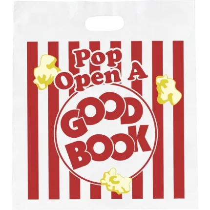 demco® upstart® pop open a good book popcorn economy book bags