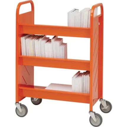 demco® libraryquiet™ booktruck, 3 sloped shelves