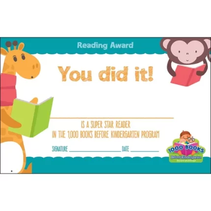 demco® upstart® 1,000 books before kindergarten reading certificates