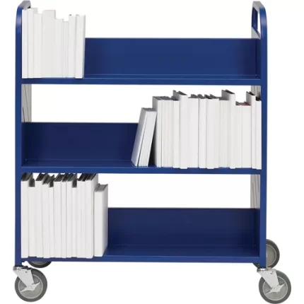 demco® libraryquiet™ atlas booktruck, 6 sloped shelves