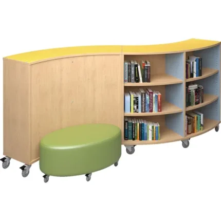 demco® colorscape® mobile freestanding single faced curved wood library shelving