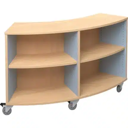 demco® colorscape® mobile freestanding single faced curved wood library shelving