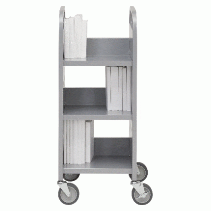 demco® libraryquiet™ single sided end of range booktruck, 3 sloped shelves