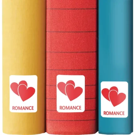demco paper preprinted classification spine labels romance (hearts)