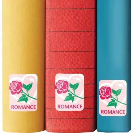 demco paper preprinted classification spine labels romance (rose)