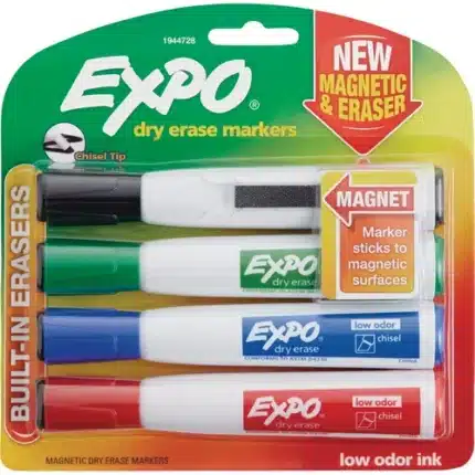 expo magnetic dry erase chisel tip marker 4 color set with eraser