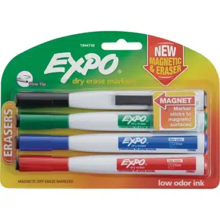 expo magnetic dry erase fine tip marker 4 color set with eraser