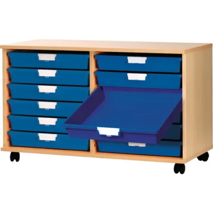 certwood wood storsystem mobile classroom storage units with trays