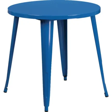 metal indoor:outdoor standard height round tables blue