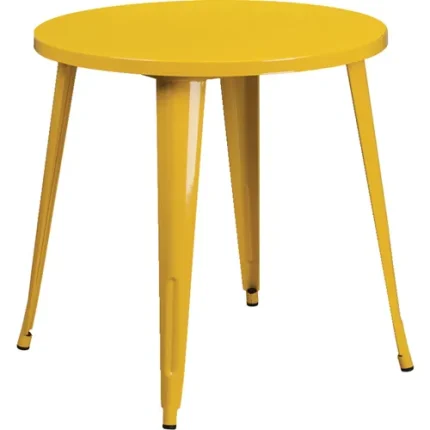 metal indoor:outdoor standard height round tables yellow