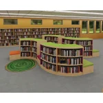 demco® colorscape® double faced curved wood library shelving