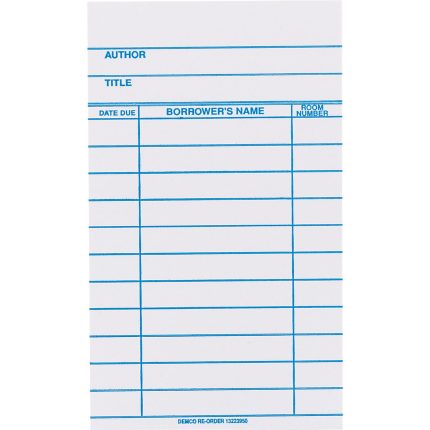 demco¬Æ white book cards author/title, due date, borrower's name, room number